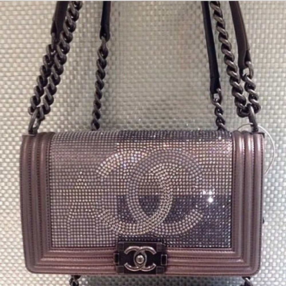 Chanel metallized CC boy Flap Bag Swarovski